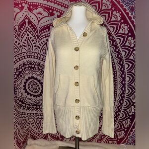 Wet Seal Cream Button Up Hooded Knit Cardigan Women’s Size Large